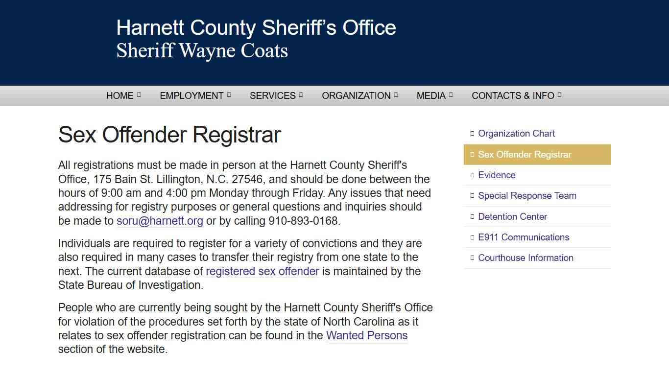 Sex Offender Registrar // Harnett County, North Carolina