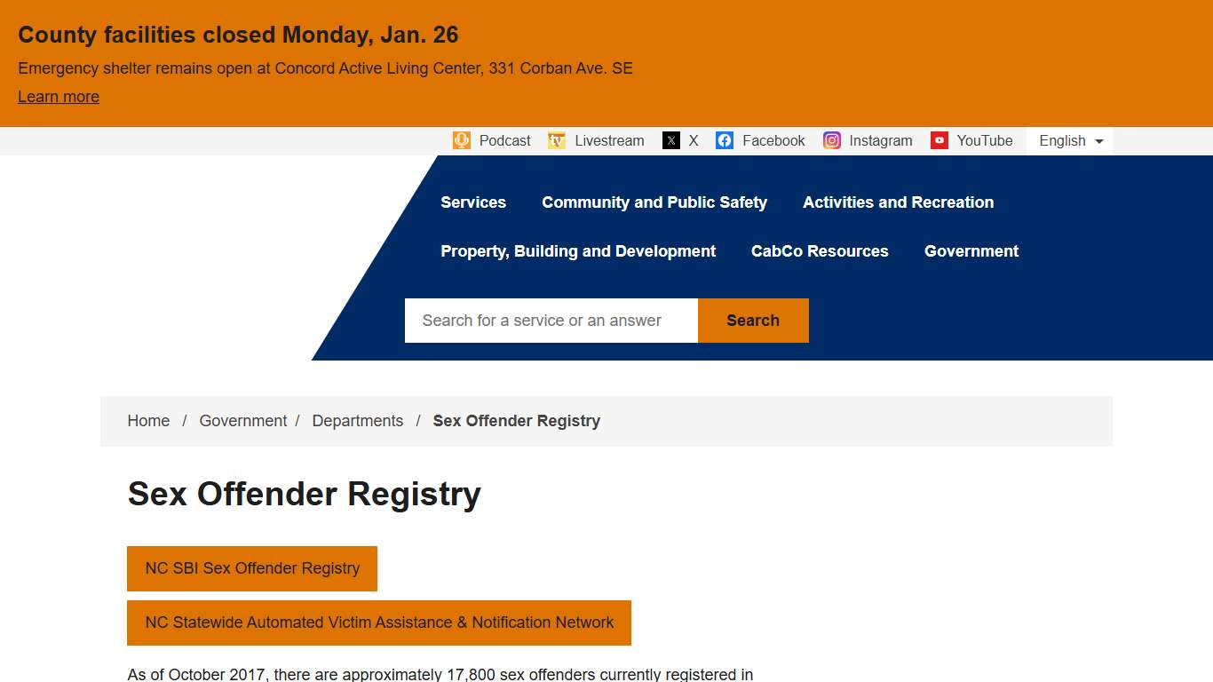 Sex Offender Registry Cabarrus County